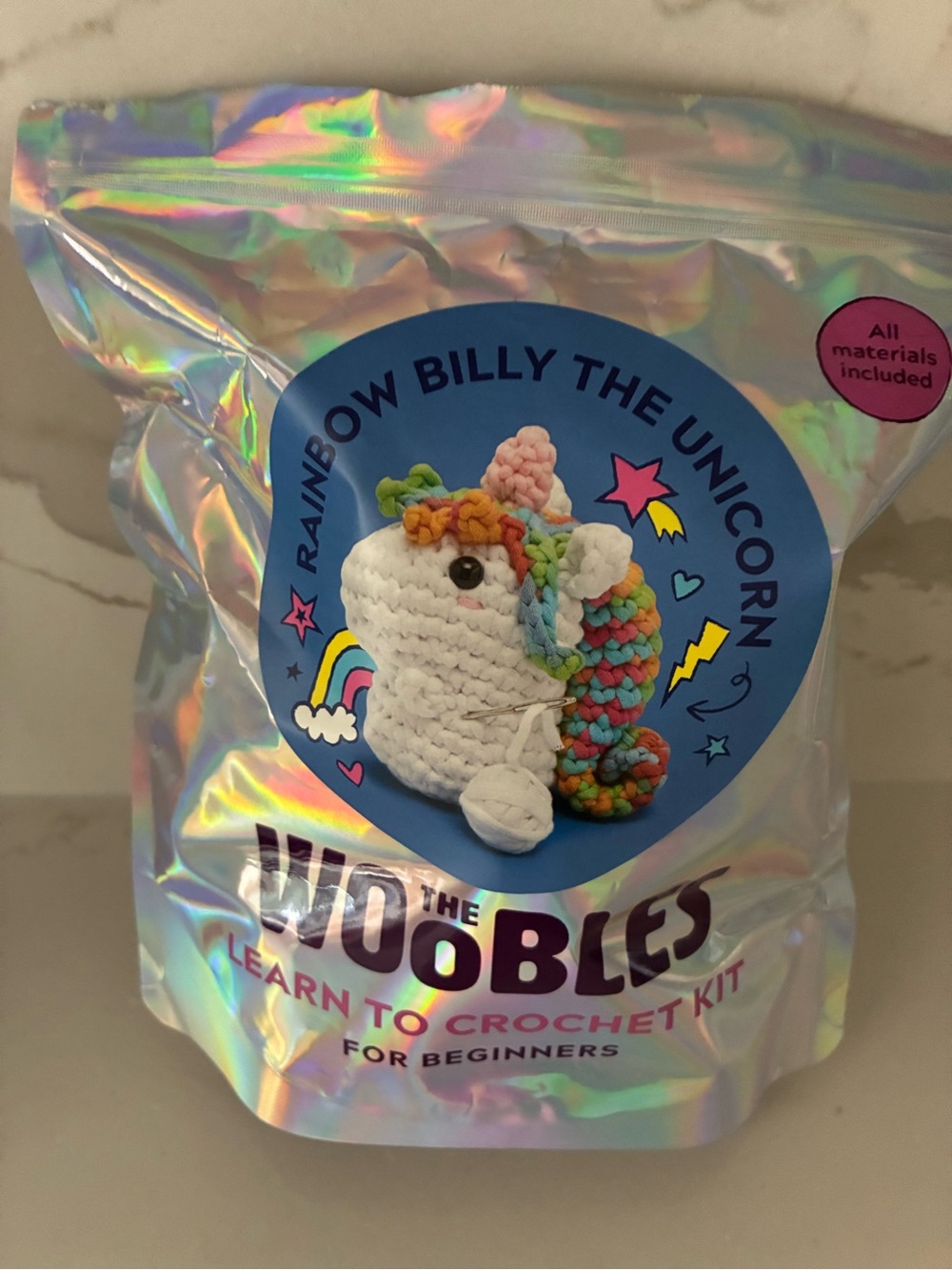 The Woobles Rainbow Billy the Unicorn Crochet Kit - Multicolor